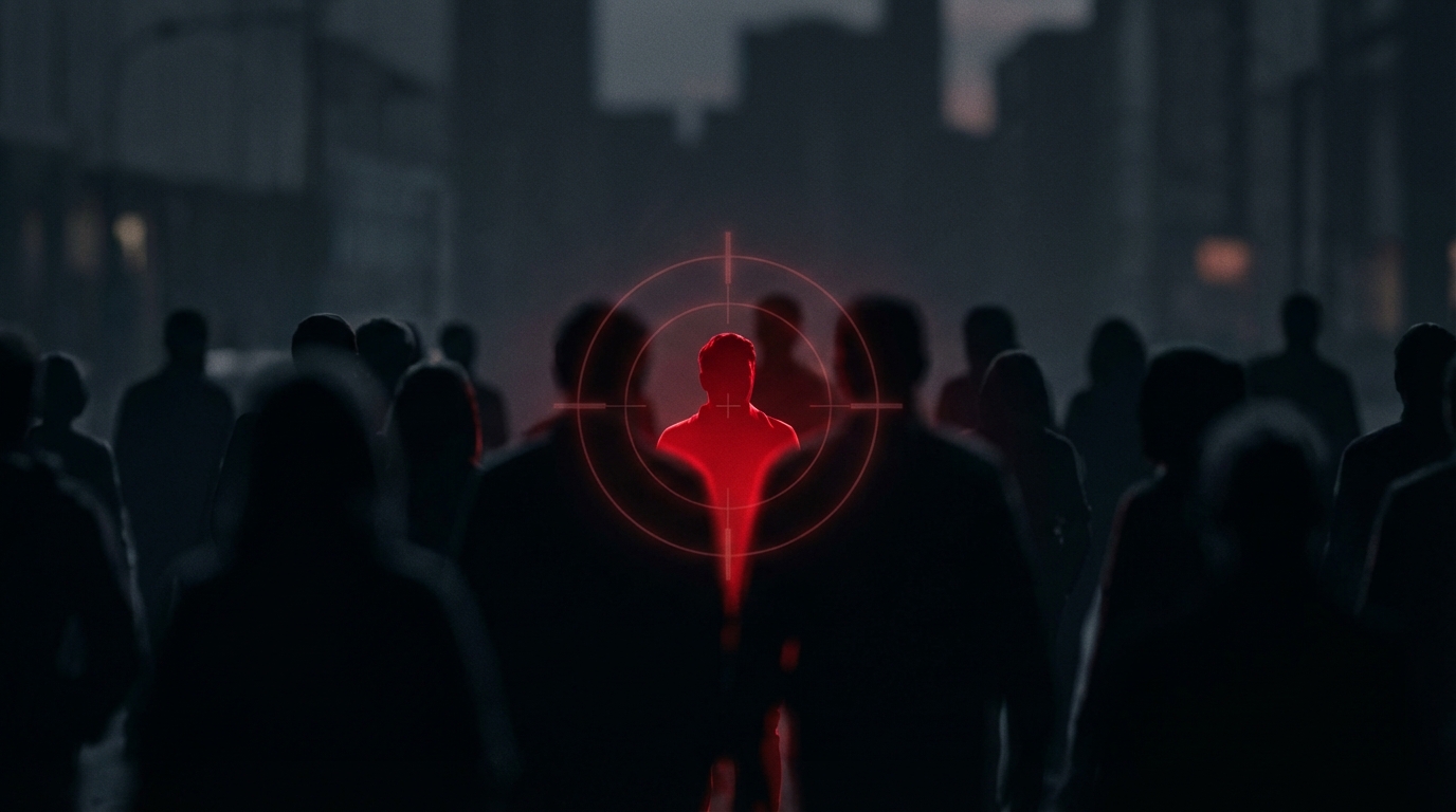 Abstracte weergave van doelgroepselectie met rode highlight