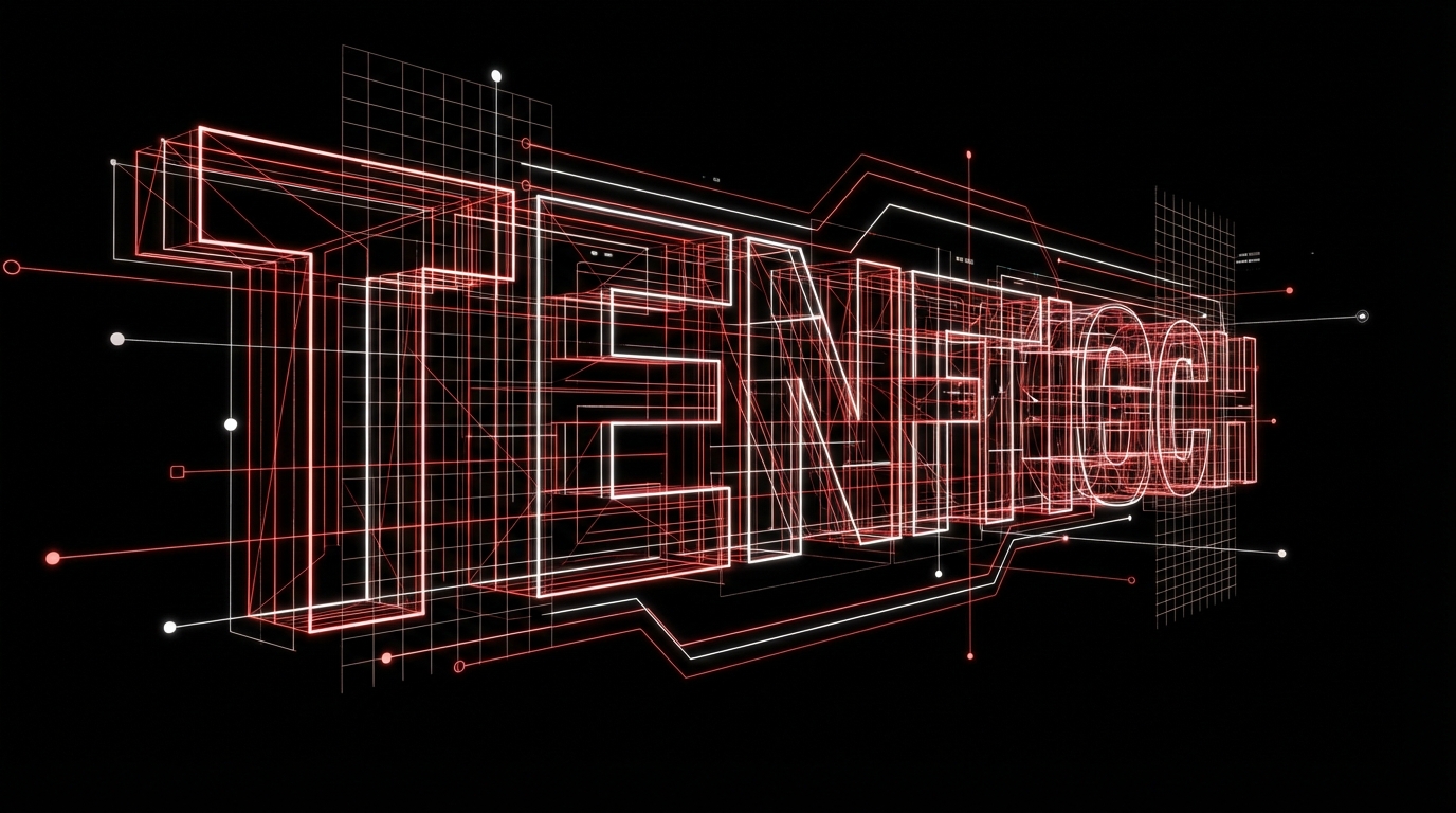 Architecturale wireframe structuur in rood en wit die tekststructuur verbeeldt